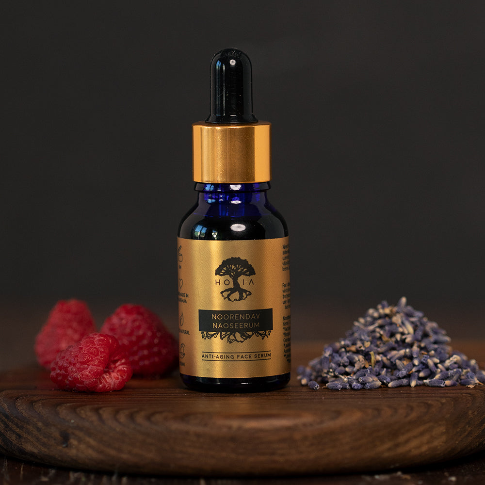 Anti-Aging Face Serum from HOIA natural cosmetics standing on a table