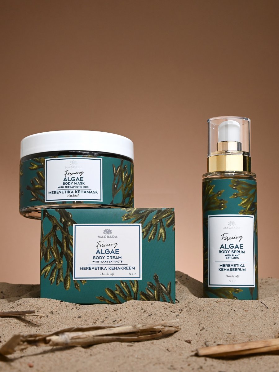 Firming Set For Body from Magrada Natural Cosmetics standing in the sand